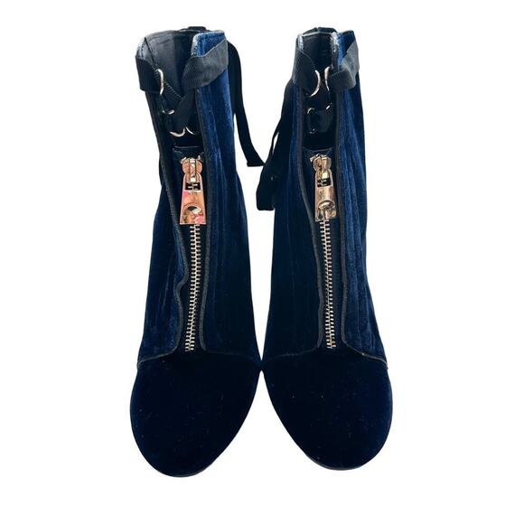 Zara Blue Velvet Ribbon Tie Zip Up Ankle Boot Size 36 Lace Up Bootie - Picture 1 of 16